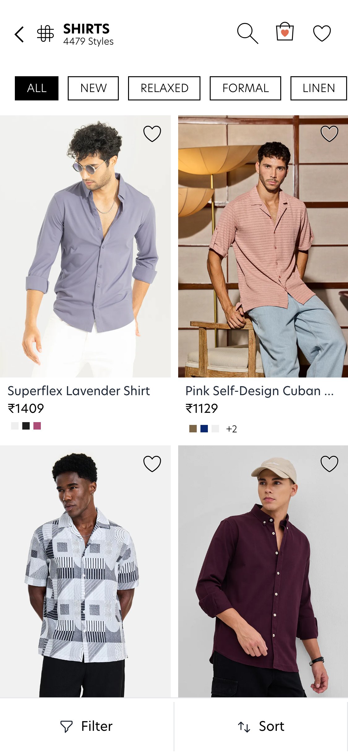 Snitch — Mobile Collection (Product cards with clickable color swatch dots below price that indicate available variants)